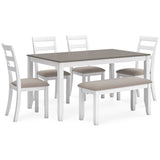 Stonehollow Dining Table/4 Chairs with Bench - White/Grey