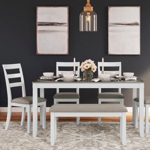 Stonehollow - White/Grey - Dining Table/4 Chairs with Bench