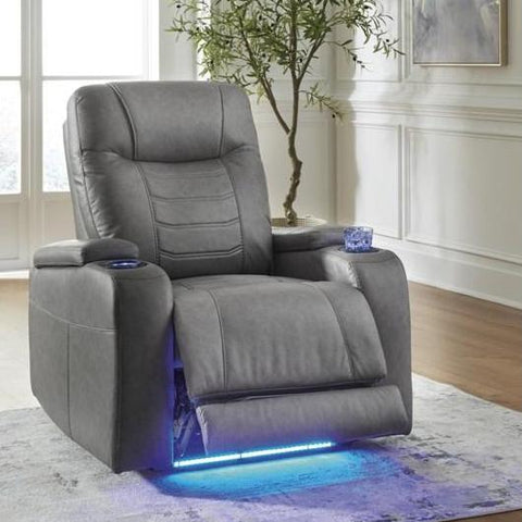 Schooner Rocks Power Leather Look Recliner - Gray