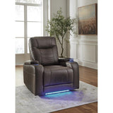 Schooner Rocks Power Leather Look Recliner - Umber