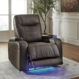 Schooner Rocks Power Leather Look Recliner - Umber