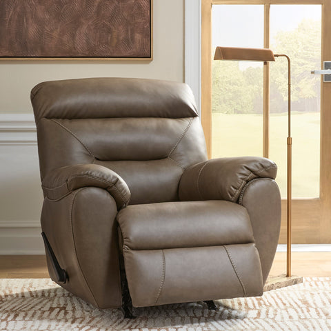 Elksworth Rocker Leather Look Recliner - Biscotti