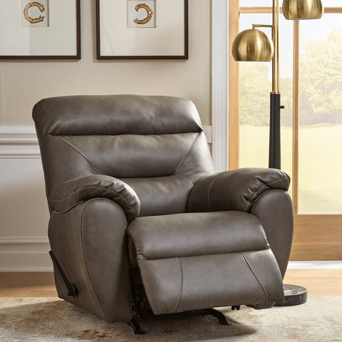 Elksworth Rocker Leather Look Recliner - Ash
