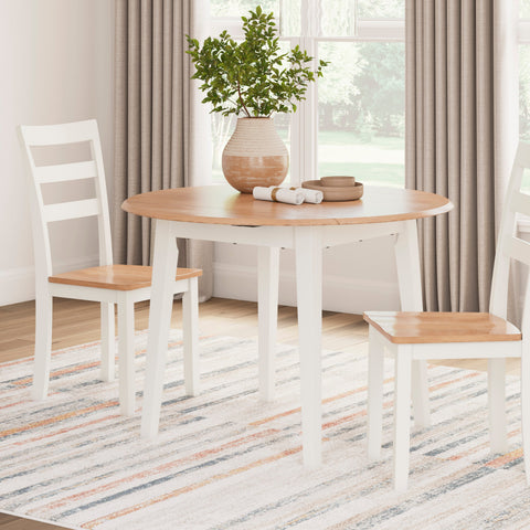 Gesthaven Round DRM Drop Leaf Table/2 Chairs - Natural/White