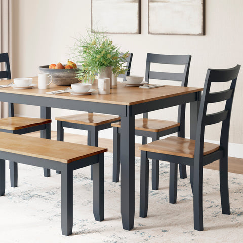 Gesthaven Dining Table with 4 Chairs and Bench (Set of 6) - Natural/Blue