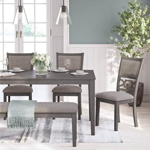 Wrenning - Grey - Dining Table and 4 Chairs and Bench (Set of 6)