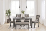 Wrenning - Grey - Dining Table and 4 Chairs and Bench (Set of 6)
