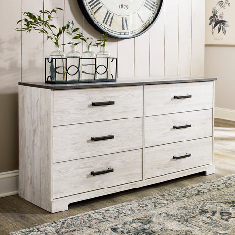 Shawburn Six Drawer Dresser - Whitewash/Charcoal Gray