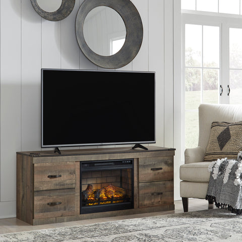 Trinell TV Stand with Electric Fireplace - Brown