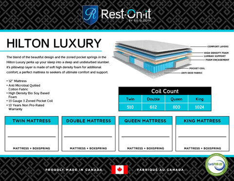 Restonit - Hilton Luxury - Twin/Single Euro Top Mattress
