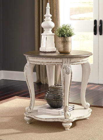 Realyn Round End Table - White/Brown